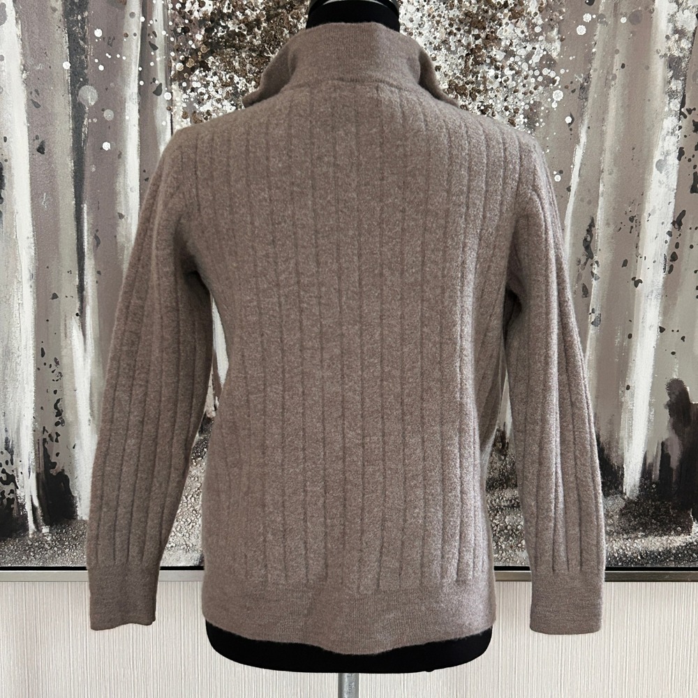 Jason Wu 100% Merino Wool Ribbed Quarter-Zip Taupe Sweater - Large - Picture 5 of 6